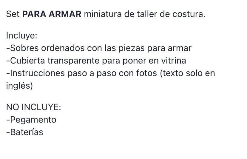 Taller de costura Miniatura- Set para armar